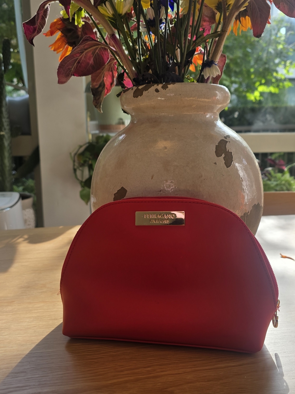 Salvatore Ferragamo Red Dome Cosmetic Case with Gold Plaque